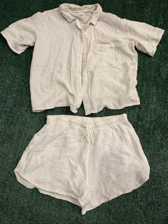Serra Tops - Serra Cream Gauze Button-Up Shirt & Shorts Set